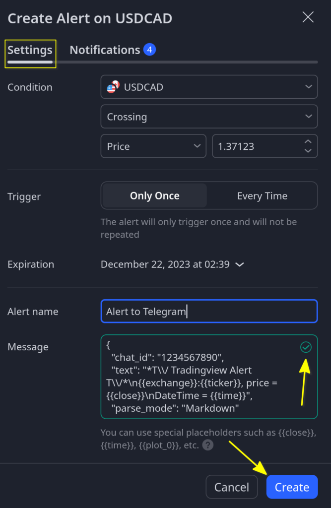 TradingView Telegram Chart Alert – VerrilloTrading